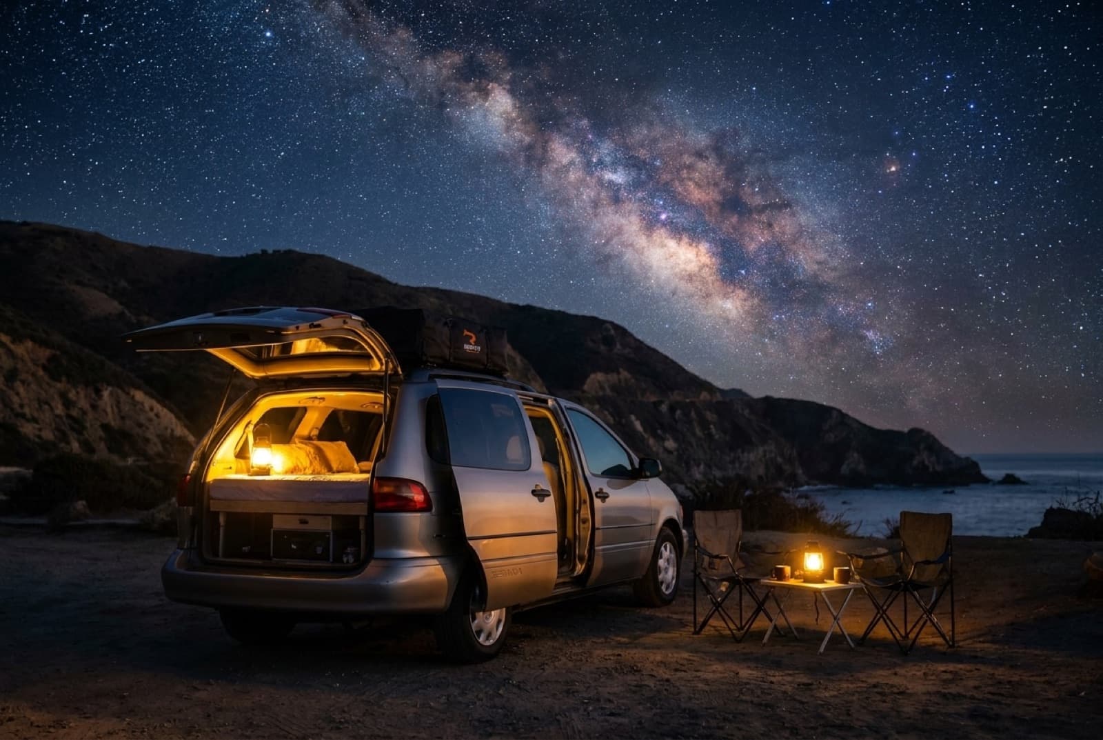 Camper under the Milky Way